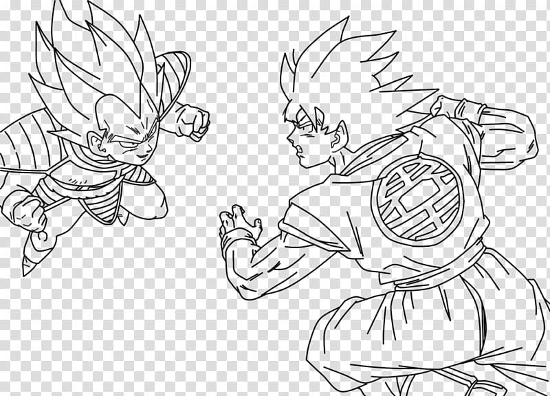 Goku vs Vegeta, Lineart transparent background PNG clipart