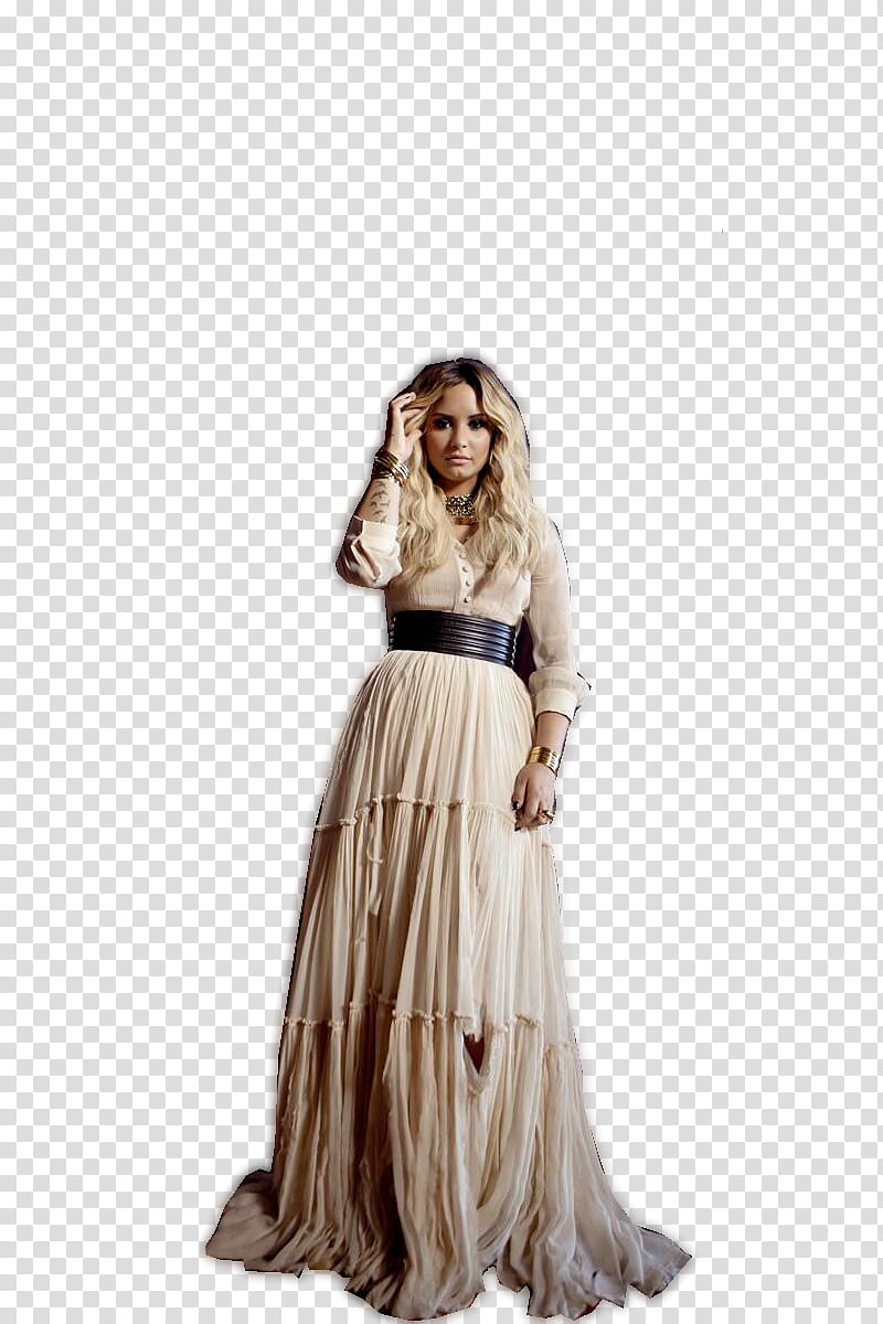 Demi Lovato Let It Go, women's white and brown long sleeve dress transparent background PNG clipart