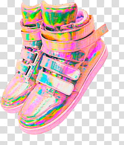 , pair of pink-and-green mid-top velcro strap shoes transparent background PNG clipart