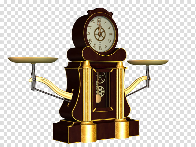 Steampunk Clock , gold and brown balance scale analog clock transparent background PNG clipart