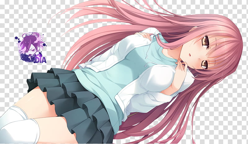 Render , pink haired female anime transparent background PNG clipart