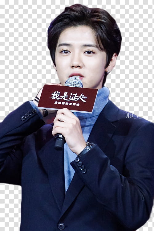 Luhan, man holding microphone transparent background PNG clipart