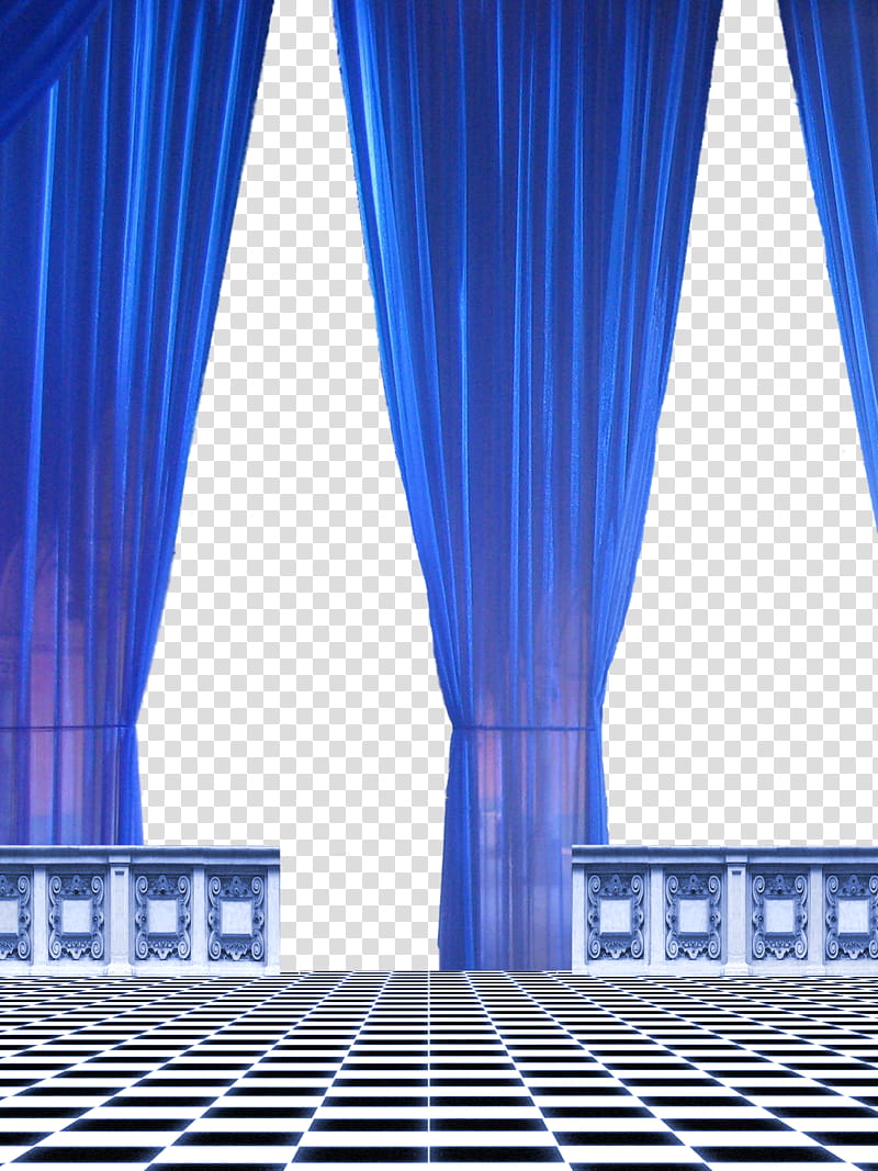 Checkered Room, blue fabric curtains transparent background PNG clipart