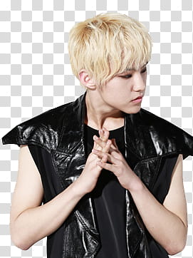 SEVENTEEN, men's black leather vest with blond hair transparent background PNG clipart