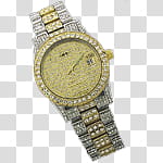 some icons, blnw, round gold-colored analog watch with link bracelet transparent background PNG clipart