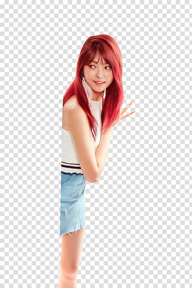 PRISTIN TIME TABLE , woman wearing white top and blue denim skirt transparent background PNG clipart
