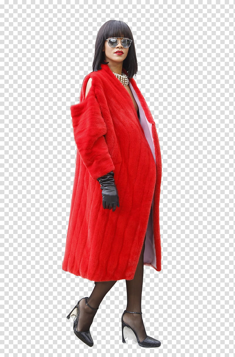 RIHANNA , standing Robyn Rihanna Fenty wearing red coat transparent background PNG clipart