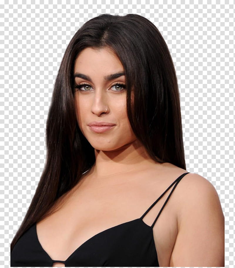 Lauren Jauregui, smiling woman wearing black spaghetti strap top transparent background PNG clipart