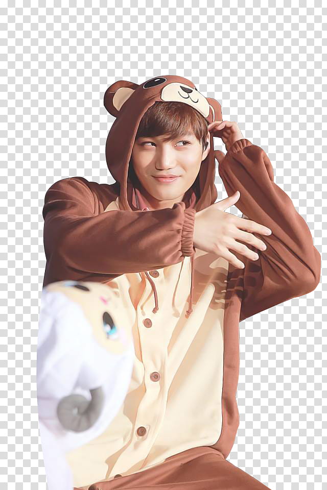 EXO Kai Render , man wearing brown bear coveralls transparent background PNG clipart