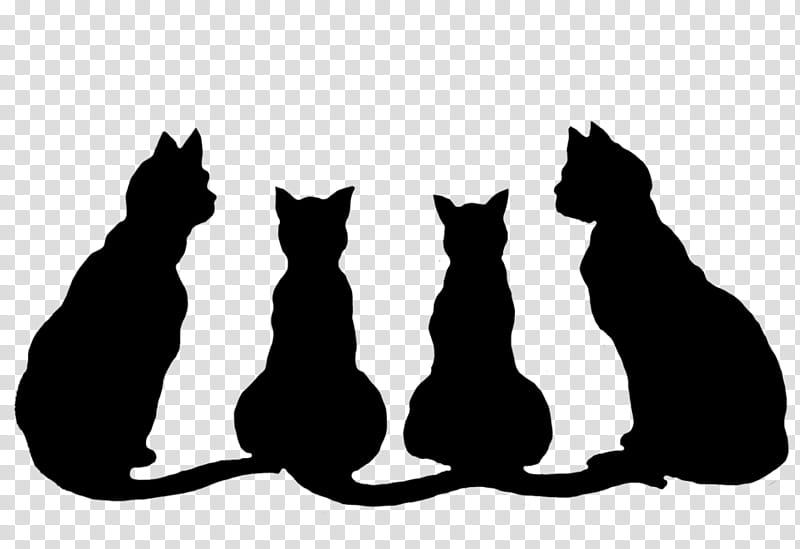 black cat silhouette small to medium-sized cats black cat, Small To Mediumsized Cats, Paw, Blackandwhite, Tail transparent background PNG clipart