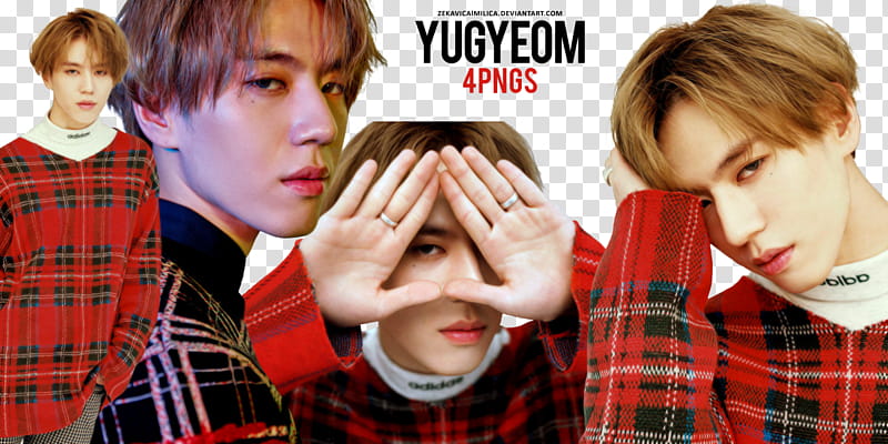 GOT Yugyeom Eyes On You, man wearing red and gray plaid sweater transparent background PNG clipart