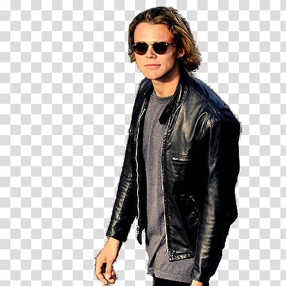 Ashton Irwin, man wearing black leather zip-up jacket transparent background PNG clipart