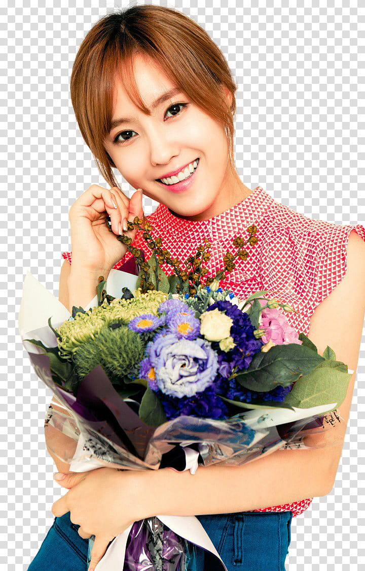 Hyomin T ara render, woman holding bouquet of flower transparent background PNG clipart