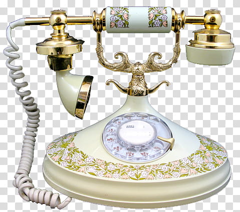 Five Telephone s, white and gold-colored cradle phone transparent background PNG clipart