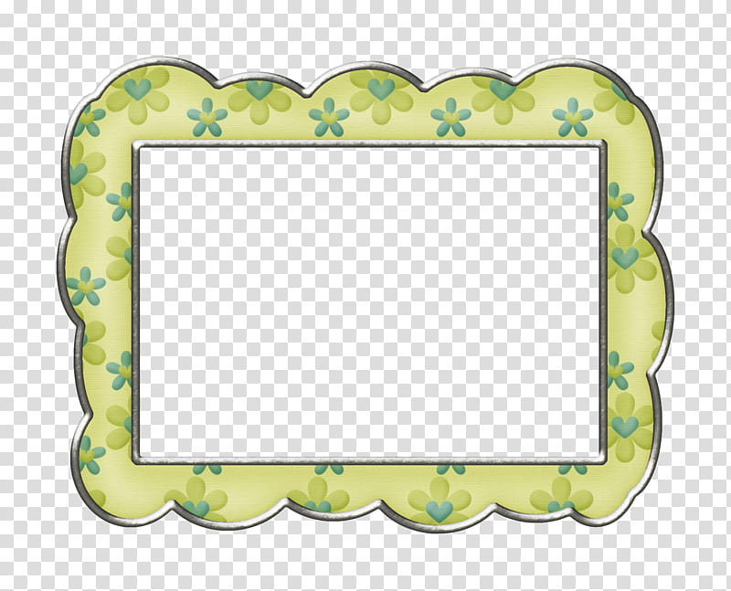 Flowers Frames, scalloped edge teal and yellow floral frame transparent background PNG clipart