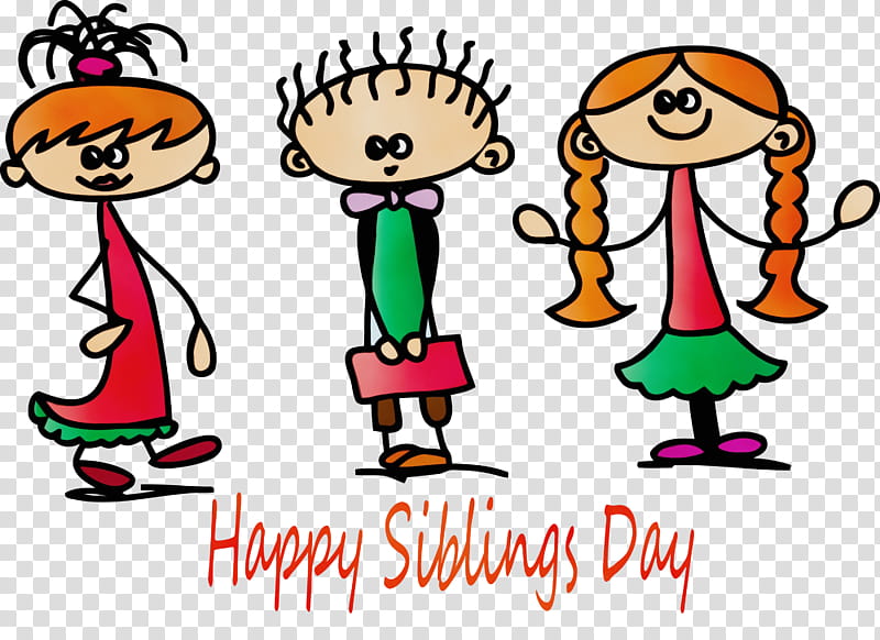people cartoon facial expression social group text, Siblings Day, Happy Siblings Day, National Siblings Day, Watercolor, Paint, Wet Ink, Line transparent background PNG clipart