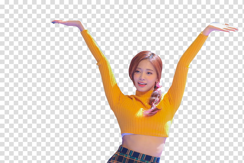 TWICE HEART SHAKER BEHIND THE STAGE , woman wearing yellow crop-top transparent background PNG clipart
