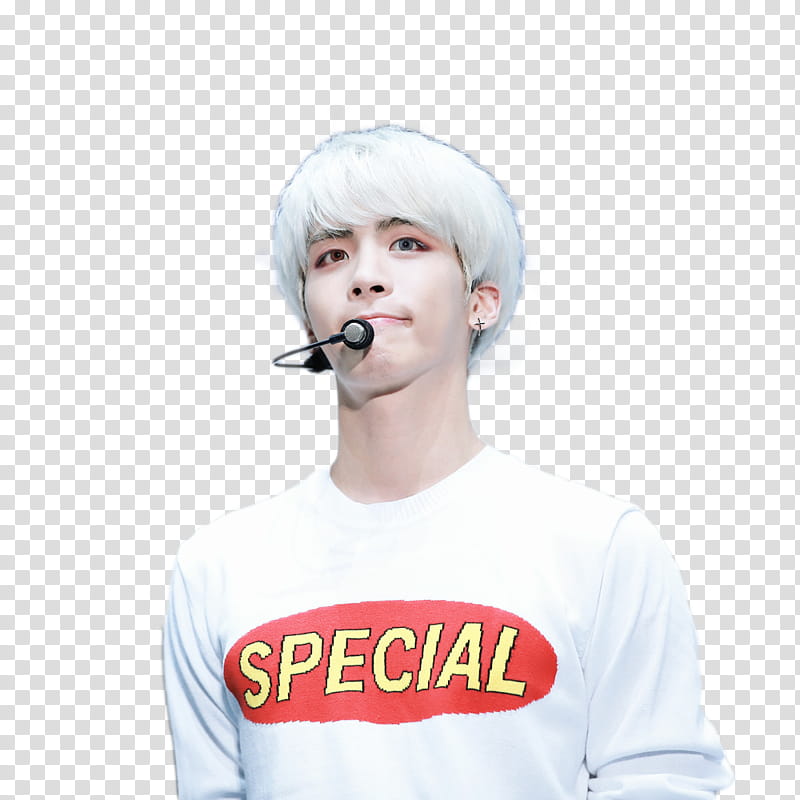 SHINee Jonghyun, man wearing white and red Special-printed crew-neck shirt transparent background PNG clipart