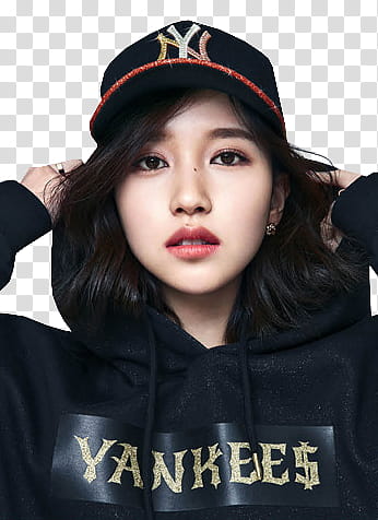 TWICE MLB  Version HQ, woman wearing black Yankees pullover hoodie and black cap transparent background PNG clipart