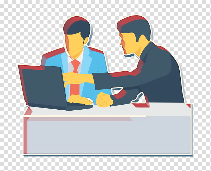 Meeting icon Laptop icon Human Resources icon, Job, Cartoon, Conversation, Sitting, Employment, Business, Desk transparent background PNG clipart