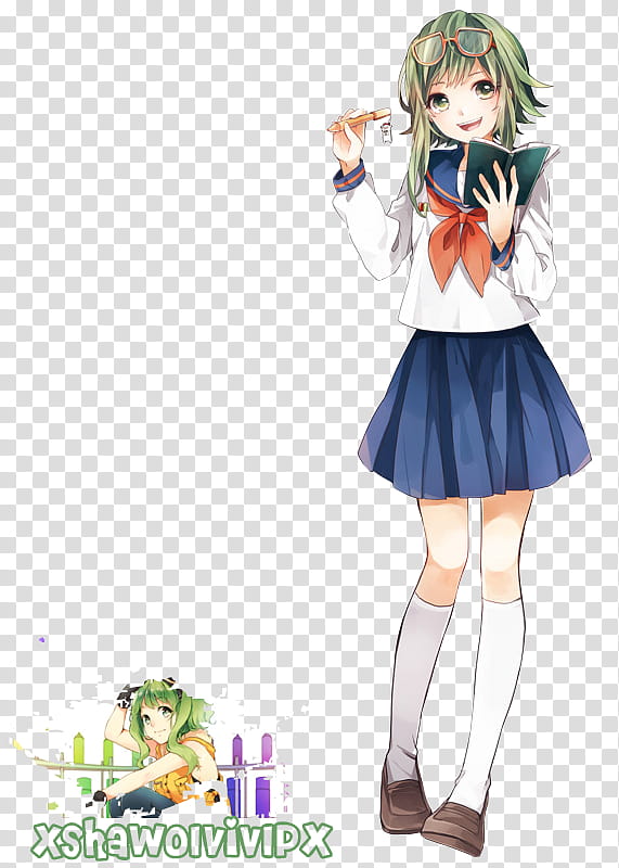 Vocaloid Gumi Render, green haired female character in school uniform illustration transparent background PNG clipart