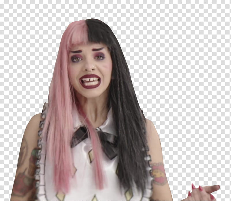 Melanie Martinez, pink and black haired woman talking transparent background PNG clipart