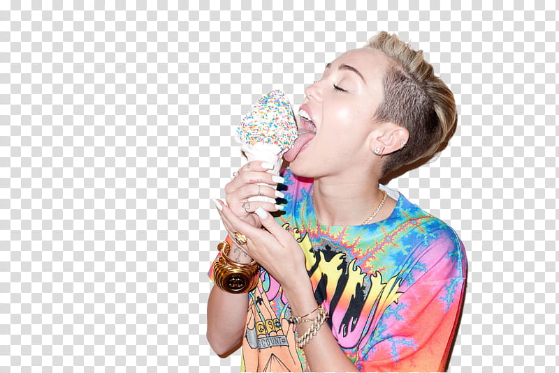 Miley Cyrus , Miley Cyrus eating ice cream transparent background PNG clipart