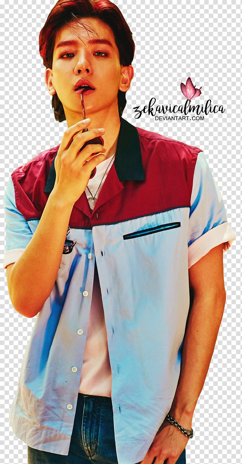 EXO Baekhyun The War, man wearing red and blue button-up shirt transparent background PNG clipart