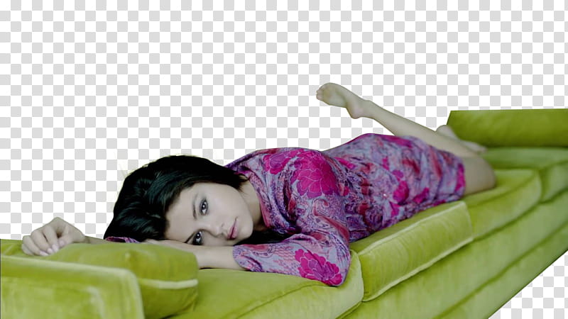 Selena Gomez  Good For You, woman lying on the green couch transparent background PNG clipart