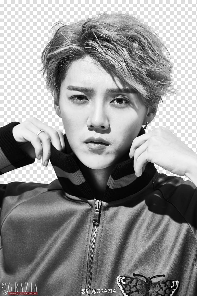 Luhan, gray and black full-zip jacket transparent background PNG clipart