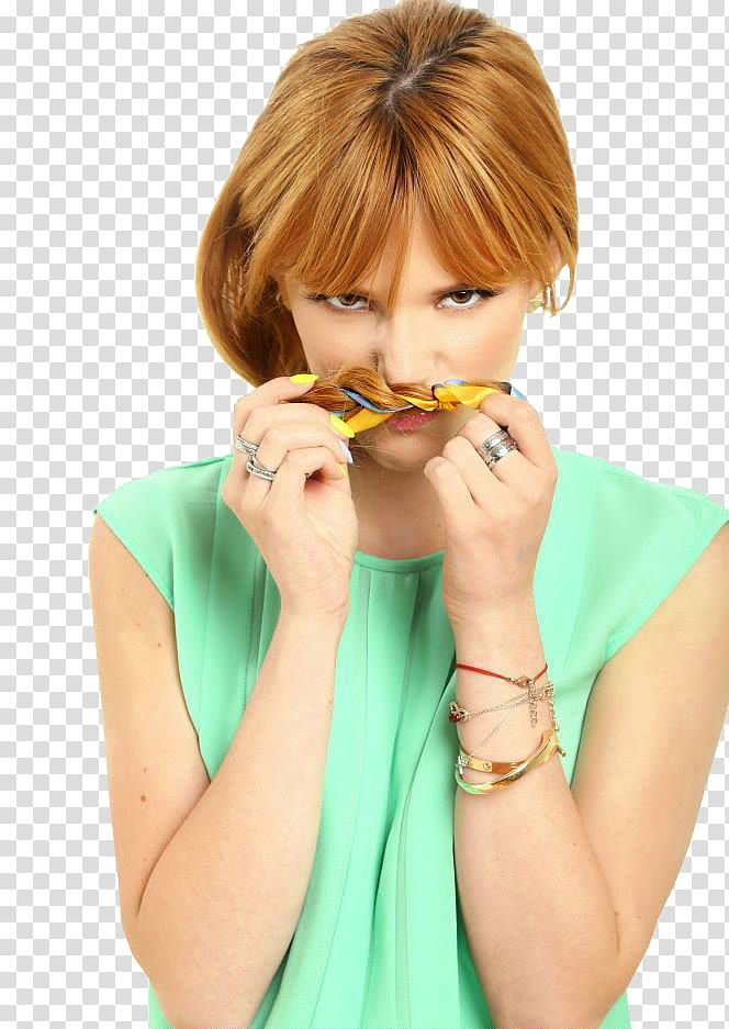 Bella Thorne, woman in green top sniffing her hair transparent background PNG clipart