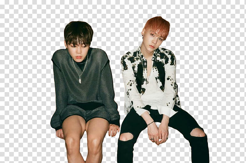 Yoonmin BTS, two men sitting transparent background PNG clipart