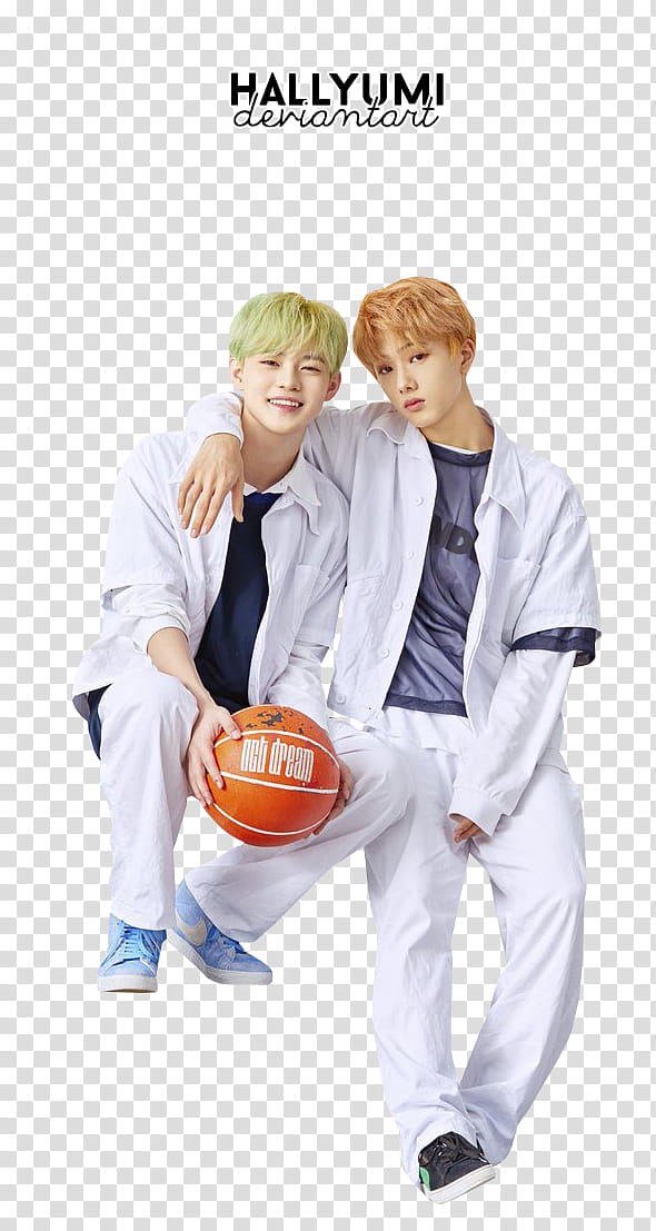 NCT DREAM WE GO UP, man in white button-up shirt beside man holding orange basketball transparent background PNG clipart