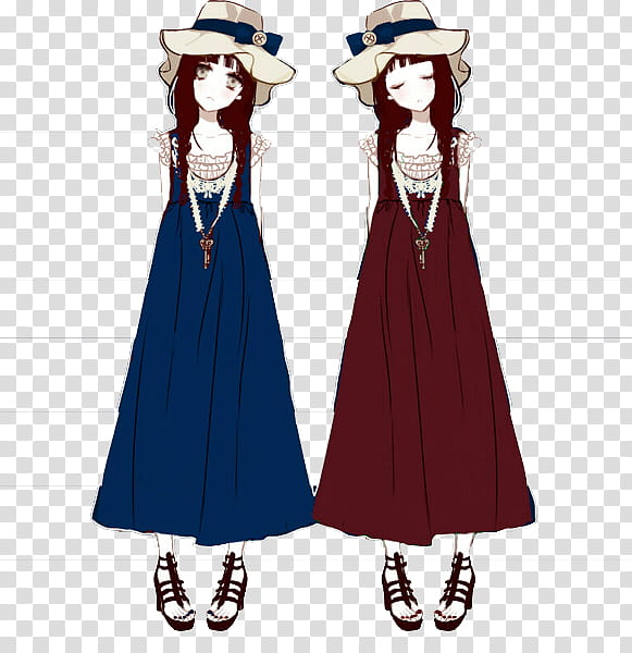 two girls anime character wearing blue and red dress illustration transparent background PNG clipart