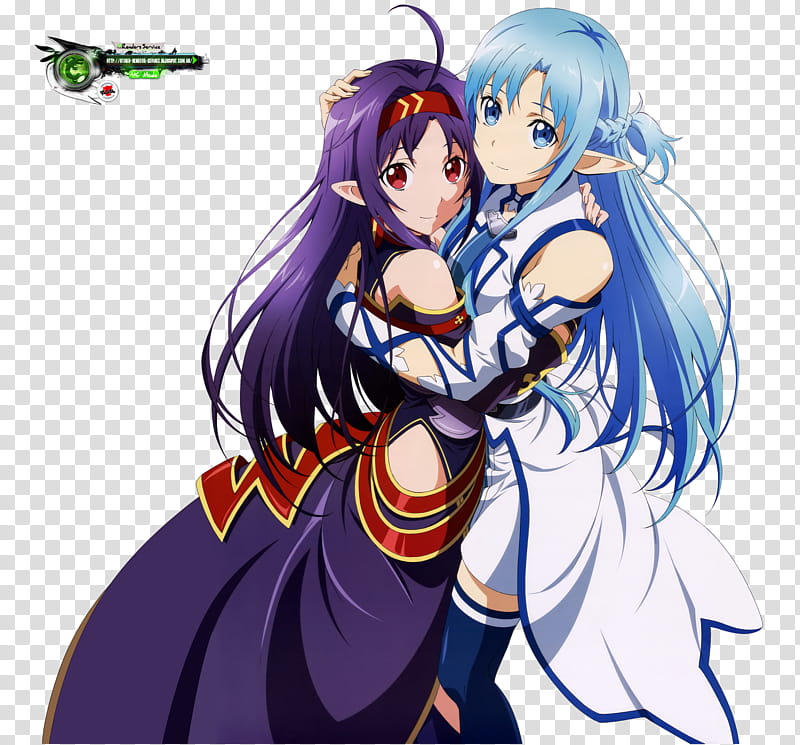 Sword Art Online Asuna Yuuki Konno Yuuki, two female anime characters hugging transparent background PNG clipart