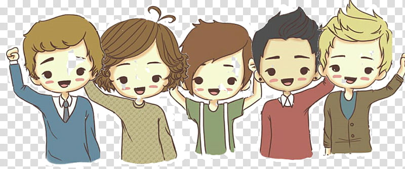 one direction  parte, five male characters illustration transparent background PNG clipart