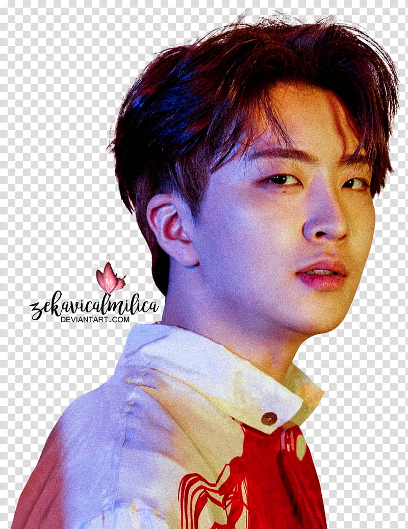 GOT Youngjae Eyes On You, man in red and white top transparent background PNG clipart