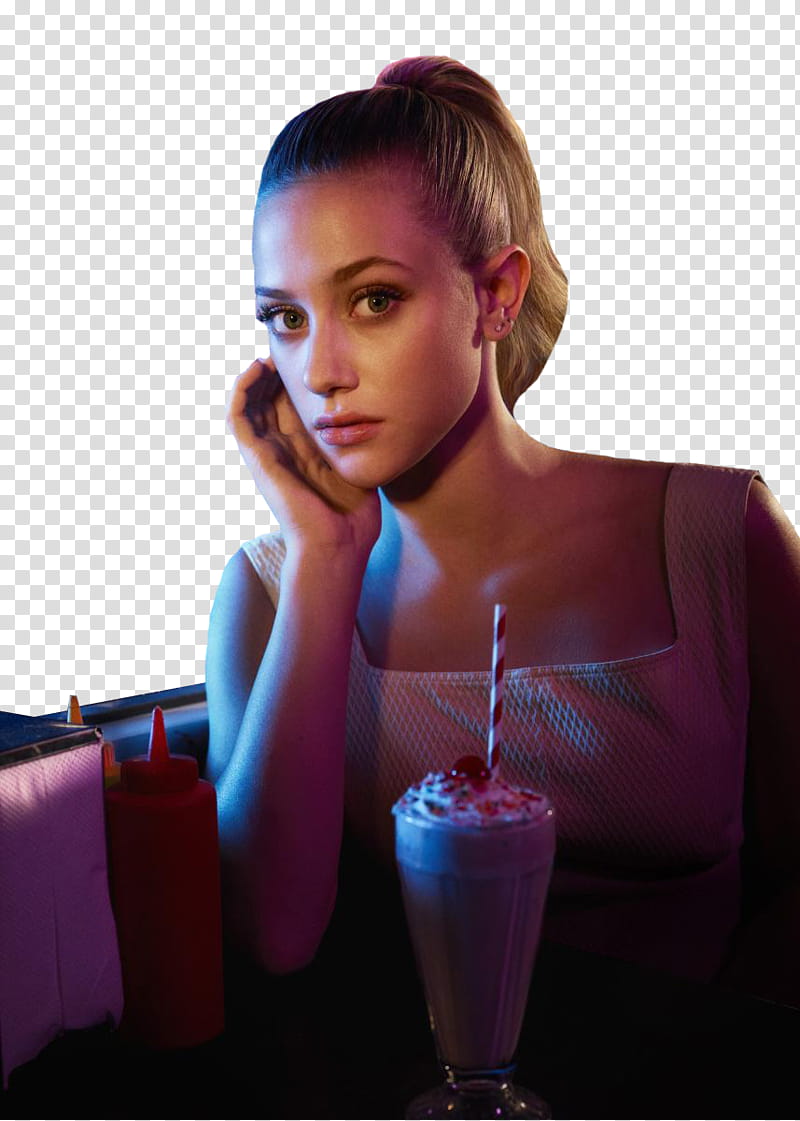 Riverdale , woman sitting on chair facing milkshake transparent background PNG clipart