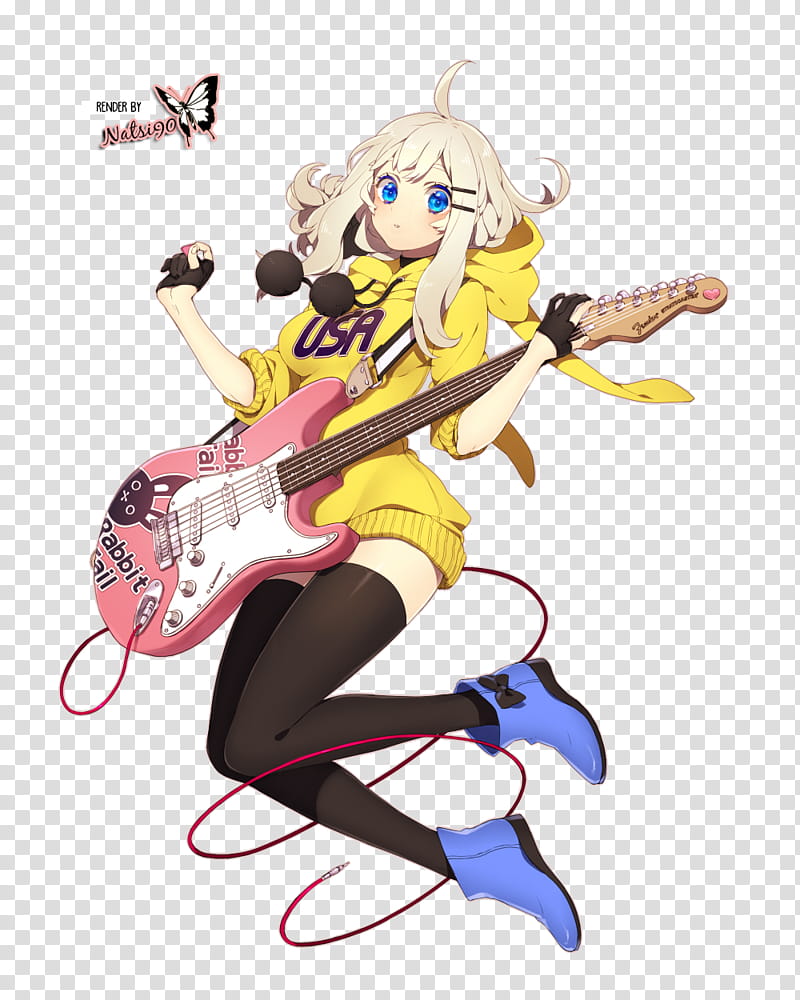 Watchers, female anime character playing guitar transparent background PNG clipart