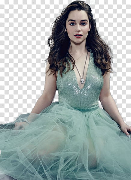 EmiliaClarke , woman wearing blue gown transparent background PNG clipart