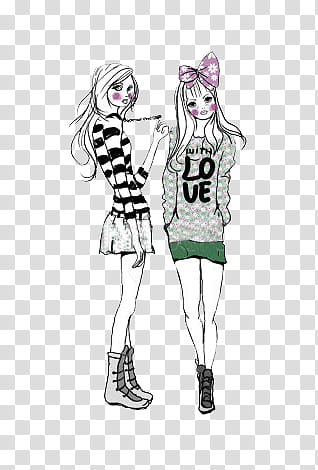 de, two female wearing mini skirts sketch transparent background PNG clipart