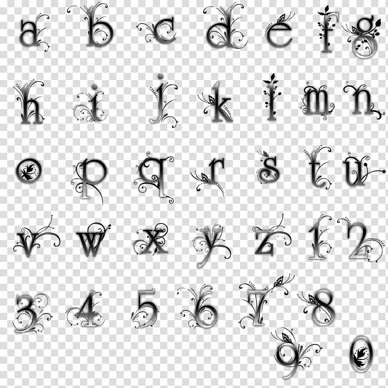 Elegant Letters LS, black alphabet chart illustration transparent background PNG clipart