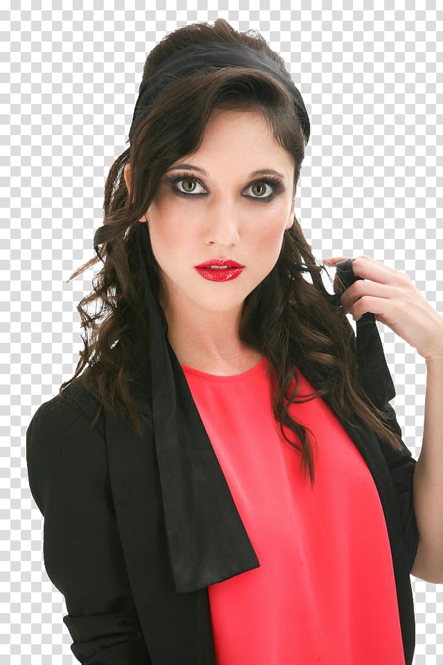 Lodovica Comello, woman wearing black cardigan and red top transparent background PNG clipart