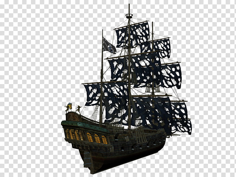 Pirate Ship A L, black and brown galleon ship illustration transparent background PNG clipart