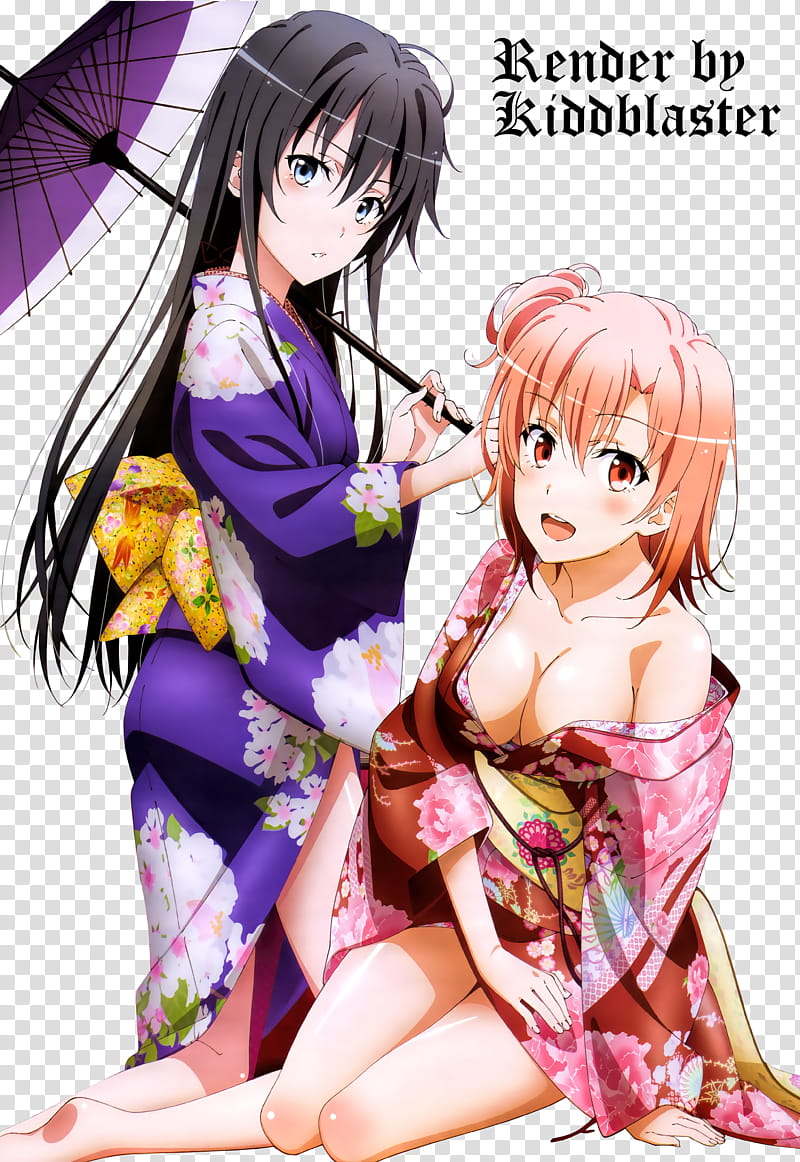 Render Yukino and Yui Oregairu, two girls wearing dress transparent background PNG clipart