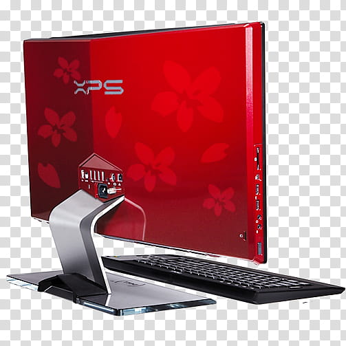 Sakura OS Icons, my computer, red and black XPS flat screen computer monitor transparent background PNG clipart