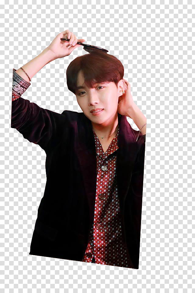 BTS member standing and brushing his hair transparent background PNG clipart