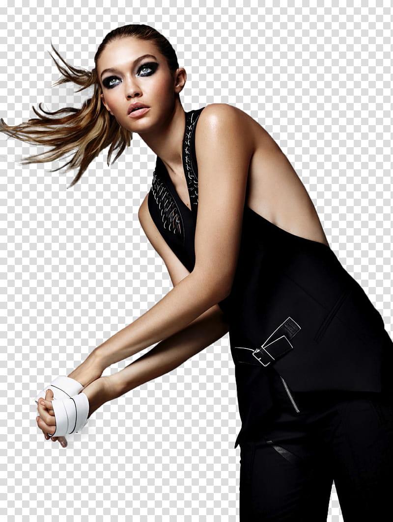 Gigi Hadid, woman wearing black top transparent background PNG clipart
