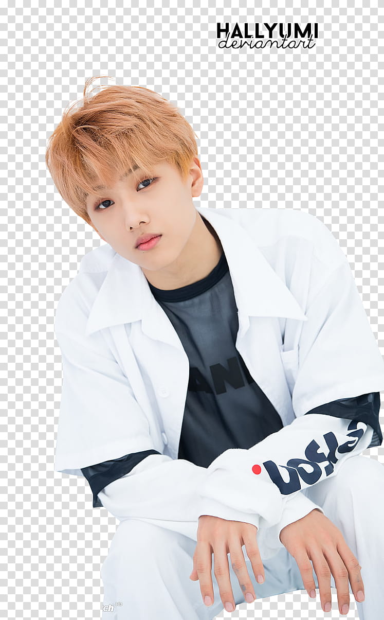 Jisung WE GO UP, white and black crew neck shirt transparent background PNG clipart