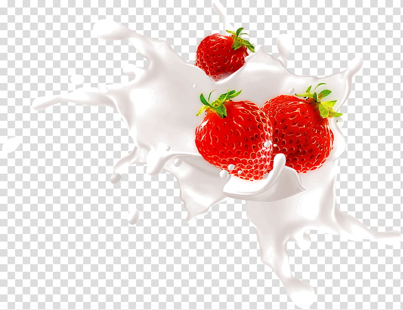 three red strawberries splash in milk transparent background PNG clipart